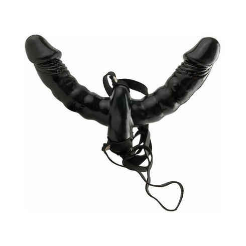 Fetish Fantasy Series Vibrating Double Delight Strap-On With 6 in. Dual-Ended Dildo Black