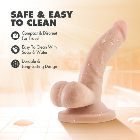 Dr. Skin Mini Cock Realistic 4 in. Dildo with Balls Beige