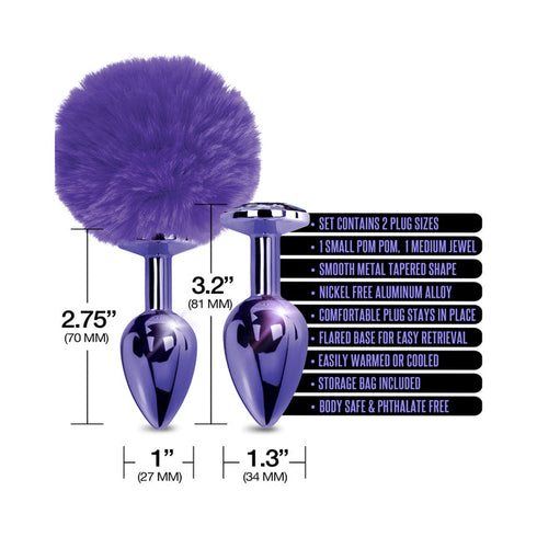 NIXIE Metal Butt Plug Set Pom Pom and Jewel-Inlaid Metallic