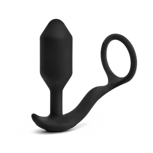 b-Vibe Vibrating Snug & Tug Rechargeable Weighted Silicone Anal Plug with Cockring Black
