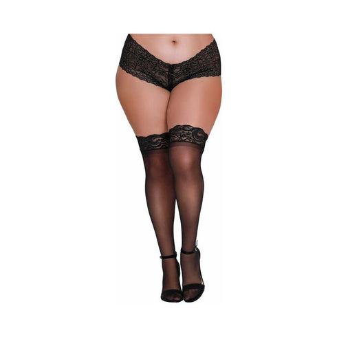 Dreamgirl Plus-Size Sheer Thigh-High Stockings With Silicone Lace Top Queen