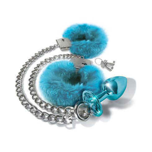 Nixie Metal Butt Plug & Furry Handcuff Set Medium Metallic
