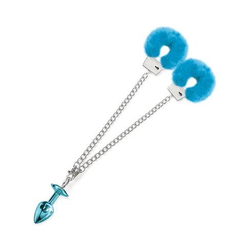 Nixie Metal Butt Plug & Furry Handcuff Set Medium Metallic