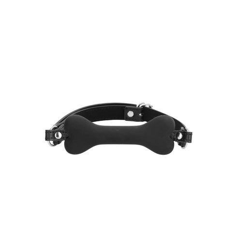 Ouch! Black & White Silicone Bone Gag With Adjustable Bonded Leather Straps Black (view 2)
