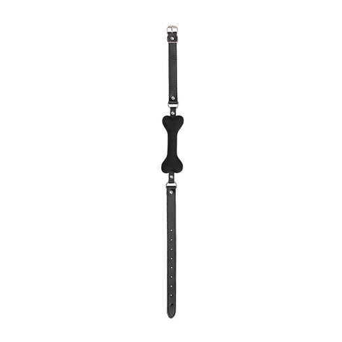 Ouch! Black & White Silicone Bone Gag With Adjustable Bonded Leather Straps Black (view 3)