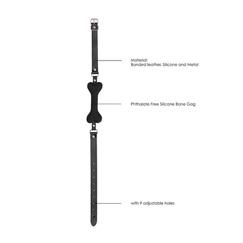 Ouch! Black & White Silicone Bone Gag With Adjustable Bonded Leather Straps Black (view 7)