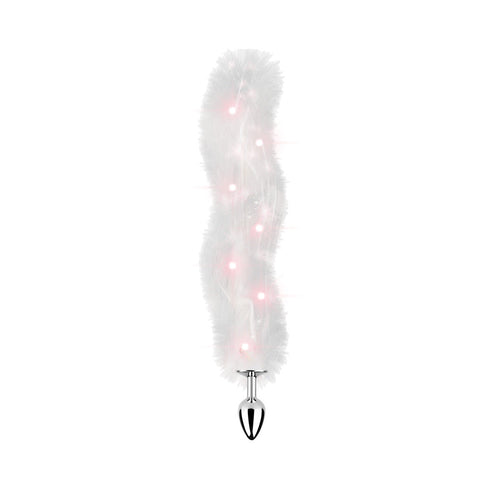 Foxy Tail Light Up Faux Fur Butt Plug With Multicolored Light Pattern White (view 2)