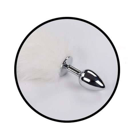 Foxy Tail Light Up Faux Fur Butt Plug With Multicolored Light Pattern White (view 3)
