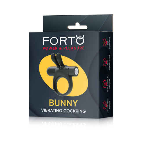 Forto Bunny Rechargeable Silicone Vibrating Cockring with Stimulating Ears Black (view 2)