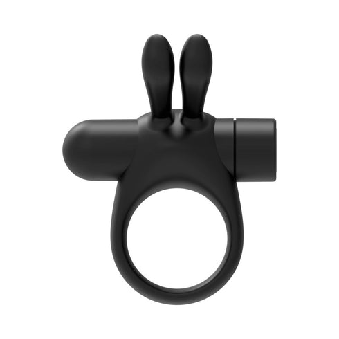 Forto Bunny Rechargeable Silicone Vibrating Cockring with Stimulating Ears Black (view 4)