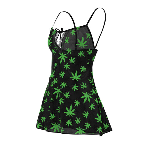 Magic Silk Hazy Dayz Dress & G-String Set Pot Leaf