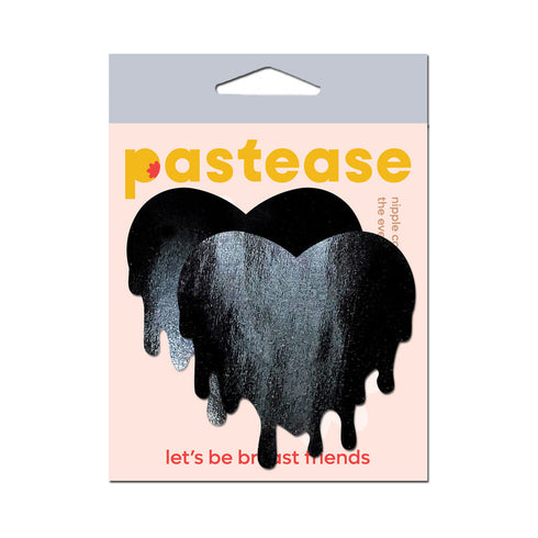Pastease Faux Latex Pleather Vinyl Black Melty Heart Nipple Pasties (view 2)