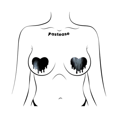 Pastease Faux Latex Pleather Vinyl Black Melty Heart Nipple Pasties (view 3)