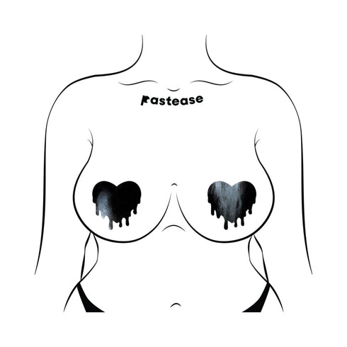 Pastease Faux Latex Pleather Vinyl Black Melty Heart Nipple Pasties (view 4)