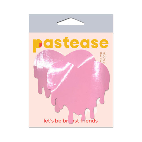 Pastease Faux Latex Pleather Vinyl Baby Pink Melty Heart Nipple Pasties (view 2)