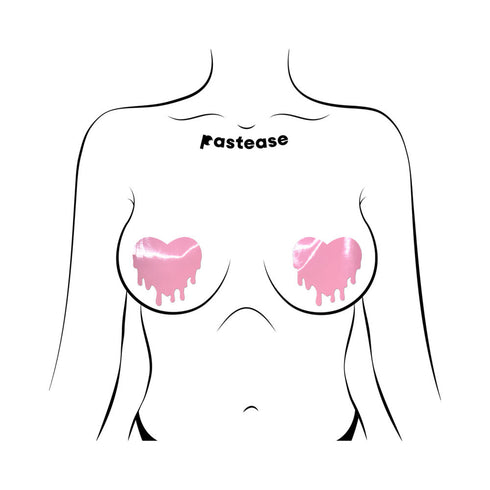 Pastease Faux Latex Pleather Vinyl Baby Pink Melty Heart Nipple Pasties (view 3)