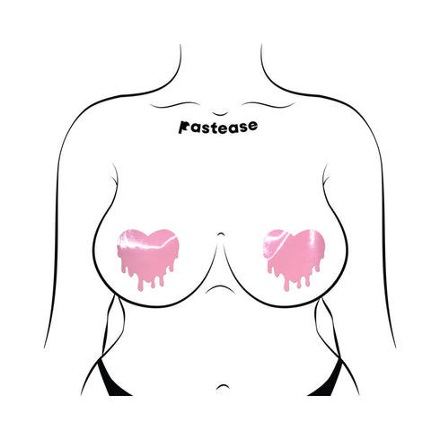 Pastease Faux Latex Pleather Vinyl Baby Pink Melty Heart Nipple Pasties (view 4)