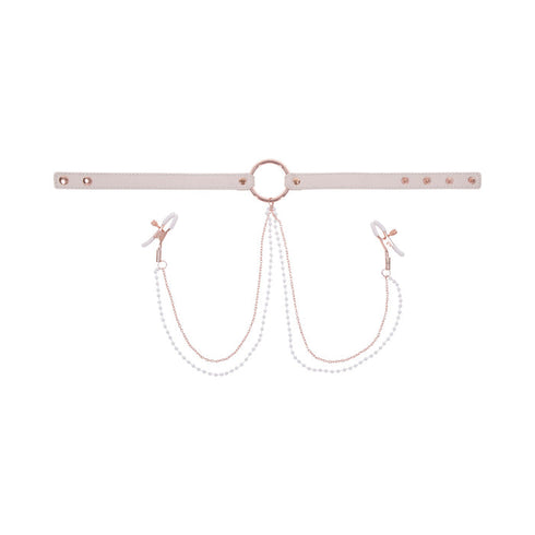 Sportsheets Sex & Mischief Peaches 'n CreaMe Collar with Nipple Clamps