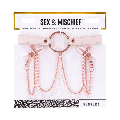Sportsheets Sex & Mischief Peaches 'n CreaMe Collar with Nipple Clamps