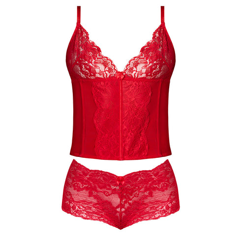 Magic Silk Sugar High Plunge Bustier & Boy Short Set Red Queen Size (view 5)