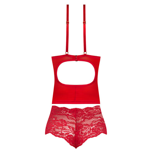 Magic Silk Sugar High Plunge Bustier & Boy Short Set Red Queen Size (view 6)
