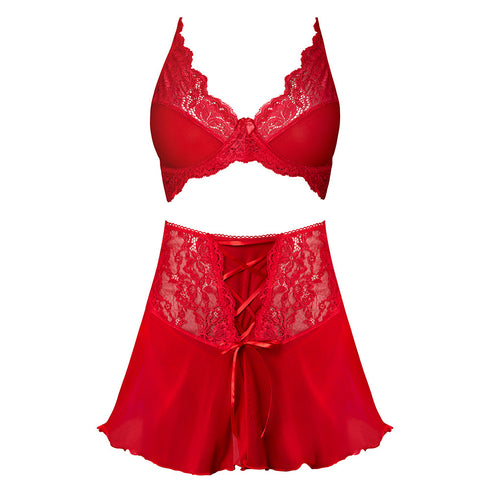 Magic Silk Sugar High Bralette, Cincher Skirt & Thong Set Red Queen Size (view 4)