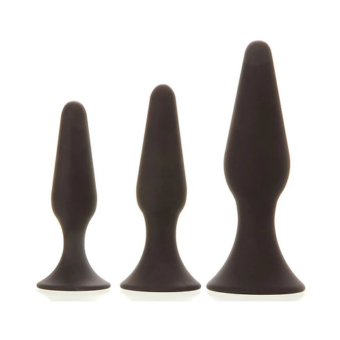 Anal Training Kit with Suction Cup - 3 Silicone Butt Plugs (Small, Medium, Large)