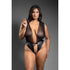 Fantasy Lingerie Domina Mesh Tie-Back Plunge Front Teddy with Buckle Waist and Lock & Key Detail