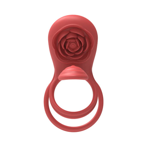 Vibrating Cock Ring Set - Rose Dual Penis Ring with Shaft Vibrator | Couples Sex Toy