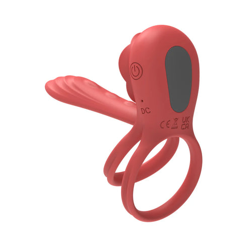 Vibrating Cock Ring Set - Rose Dual Penis Ring with Shaft Vibrator | Couples Sex Toy