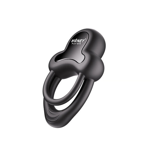 Honey Play Box Anello App-Controlled Vibrating Double Cock Ring with Clitoral Stimulator Black