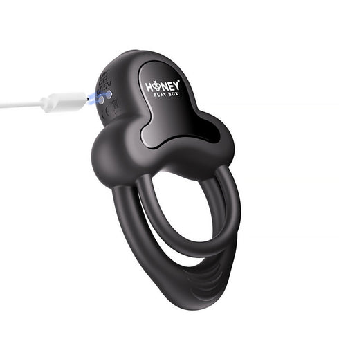 Honey Play Box Anello App-Controlled Vibrating Double Cock Ring with Clitoral Stimulator Black