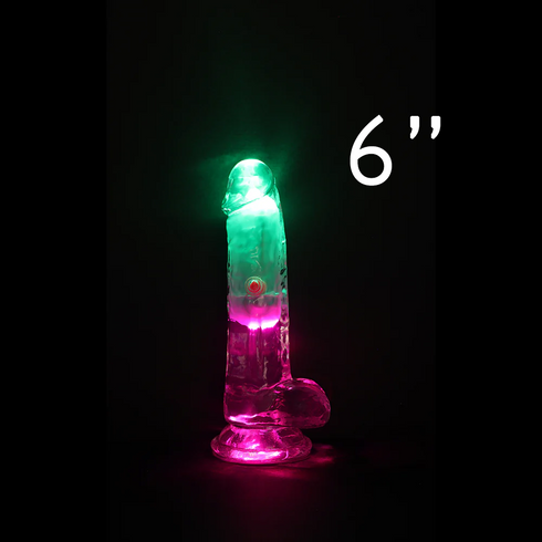 RealRock Wireless Rechargeable Remote Control LED Vibrating 6 in. Dildo Clear