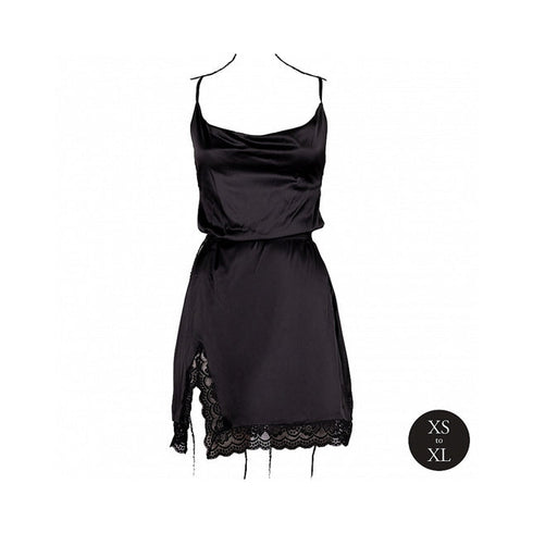 Le Desir Open Back Silk Dress with Criss Cross Details and Slit Black