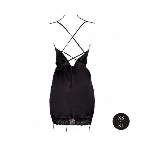 Le Desir Open Back Silk Dress with Criss Cross Details and Slit Black