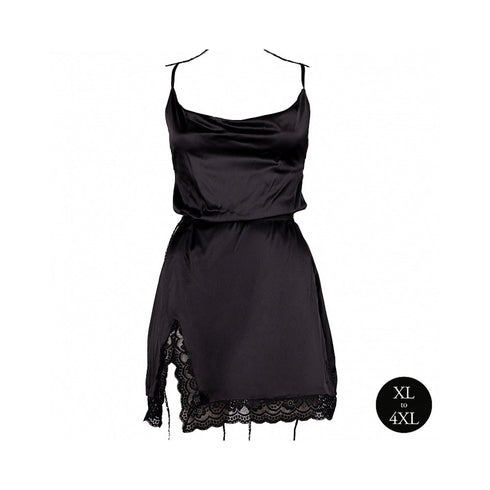 Le Desir Open Back Silk Dress with Criss Cross Details and Slit Black
