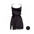 Le Desir Open Back Silk Dress with Criss Cross Details and Slit Black