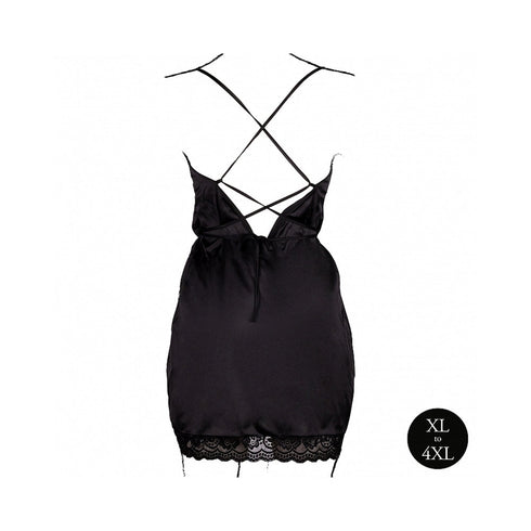 Le Desir Open Back Silk Dress with Criss Cross Details and Slit Black