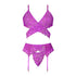 Magic Silk Butterfly Fantasies Bra, Garter & Thong Set Neon Purple