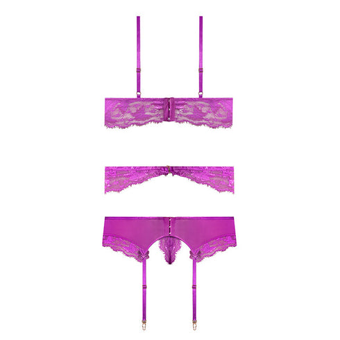 Magic Silk Butterfly Fantasies Bra, Garter & Thong Set Neon Purple