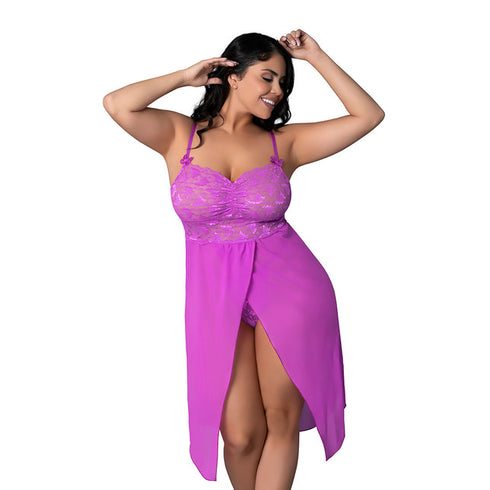 Magic Silk Butterfly Fantasies Gown & Thong Set Neon Purple