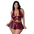 Lust Fetish Seraphina Burgundy Wet Look Lingerie Set with Pleated Skirt