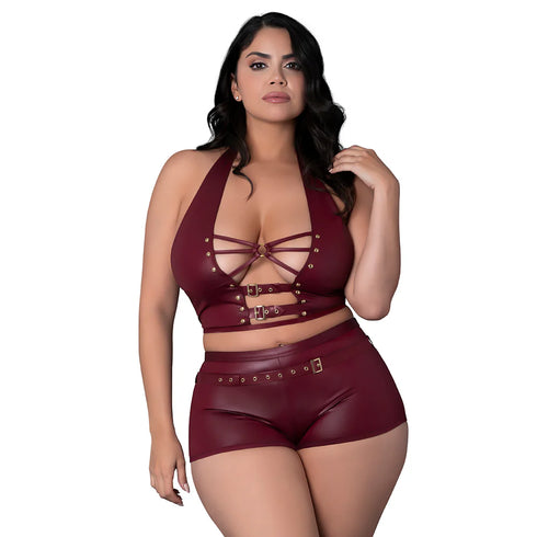 Lust Fetish Thalia Set with Halter Top, Cutouts & Detachable Belt