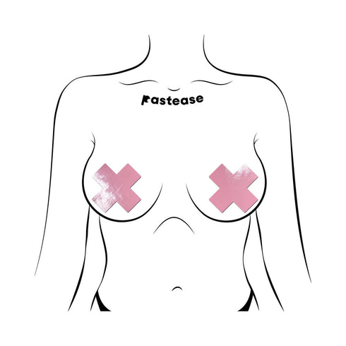 Pastease Plus X: Faux Latex Pleather Vinyl Baby Pink Cross Pasties (view 2)