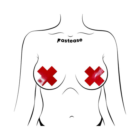 Pastease Plus X: Faux Latex Pleather Vinyl Red Cross Pasties (view 2)