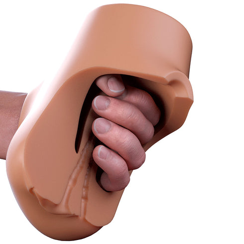 PDX Plus Double Pounder Vibrating Squeeze Stroker Brown