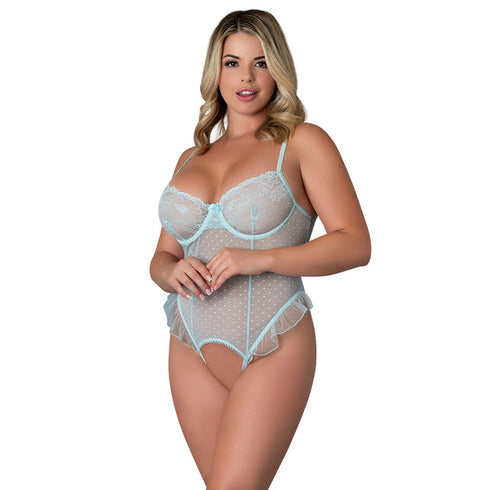 Magic Silk Blue Sky Ruffled Crotchless Playsuit Blue
