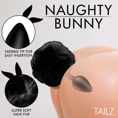 Tailz Fluffy Bunny Tail Silicone Plug Black (view 4)