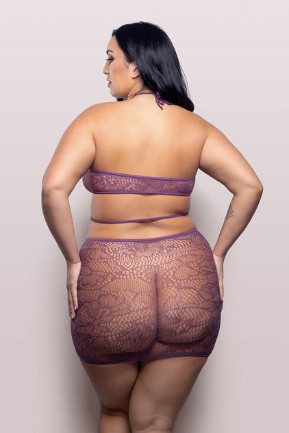 Fantasy Lingerie Vixen Focus On Me Cut-Out Halter Dress Purple Wisteria