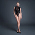 Allure Femme Fatale Vinyl & Mesh Deep-V Bodysuit Black